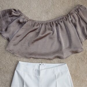 Blue blush off the shoulder crop top size small worn once